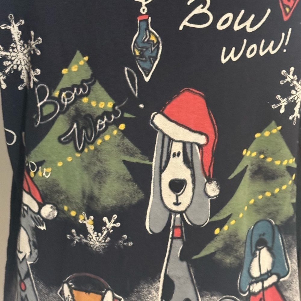 Jess & Jane Bow Wow Christmas Holiday Black Dog Shirt Size M Santa Hat Sweater - Picture 3 of 9